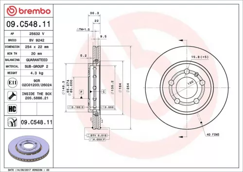 Remschijf BREMBO 09.C548.11)