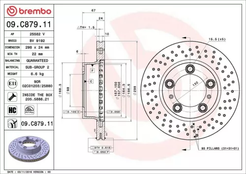 Remschijf BREMBO 09.C879.11)