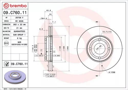Remschijf BREMBO 09.C760.11)