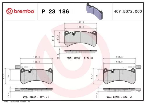 Brake Pad Set, disc brake BREMBO P 23 186)