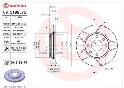 Brake Disc BREMBO 09.5196.75)