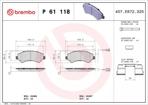 Brake Pad Set, disc brake BREMBO P 61 118)