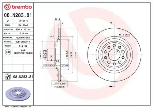 Remschijf BREMBO 08.N283.81)