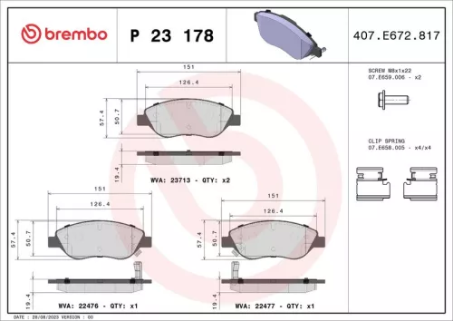 Remblokkenset, schijfrem BREMBO P 23 178)