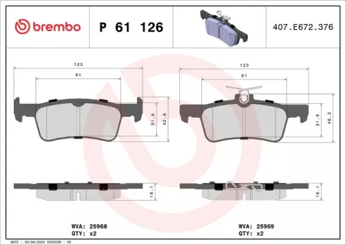 Brake Pad Set, disc brake BREMBO P 61 126)