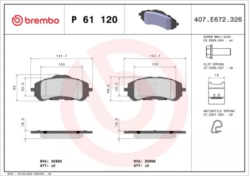 Remblokkenset, schijfrem BREMBO P 61 120)