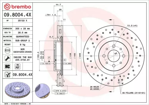 Remschijf BREMBO 09.8004.4X)