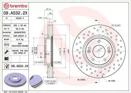 Remschijf BREMBO 09.A532.2X)