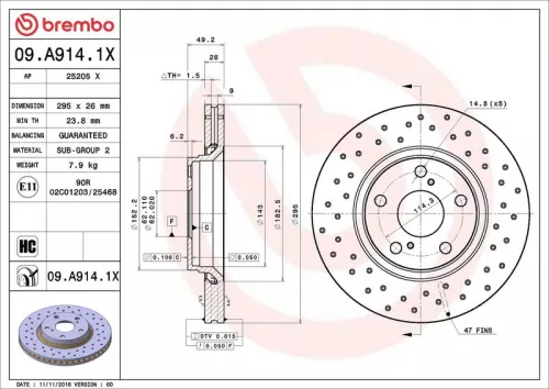 Remschijf BREMBO 09.A914.1X)