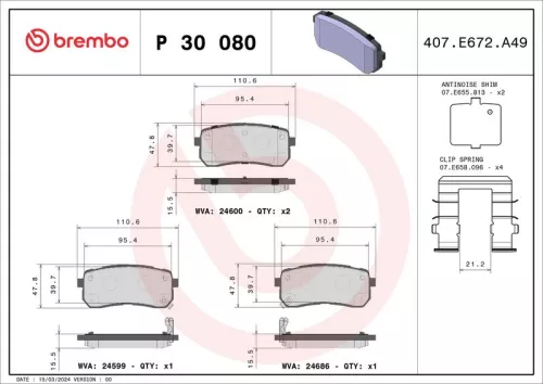 Remblokkenset, schijfrem BREMBO P 30 080)
