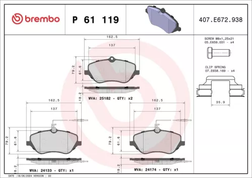 Brake Pad Set, disc brake BREMBO P 61 119)