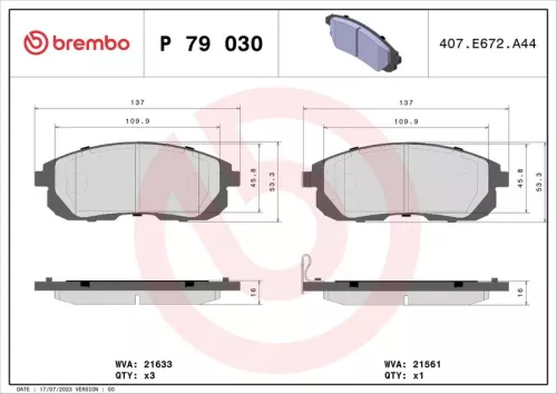 Remblokkenset, schijfrem BREMBO P 79 030)