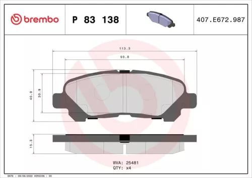 Remblokkenset, schijfrem BREMBO P 83 138)
