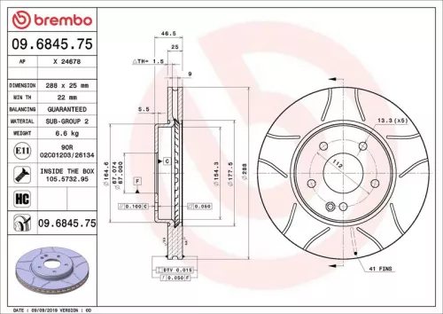 Remschijf BREMBO 09.6845.75)