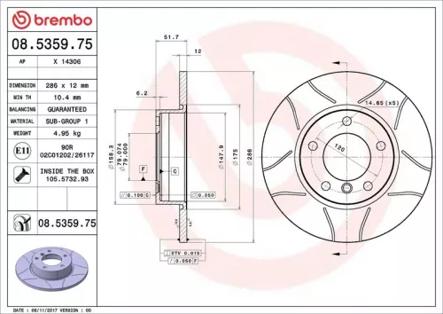 Remschijf BREMBO 08.5359.75)