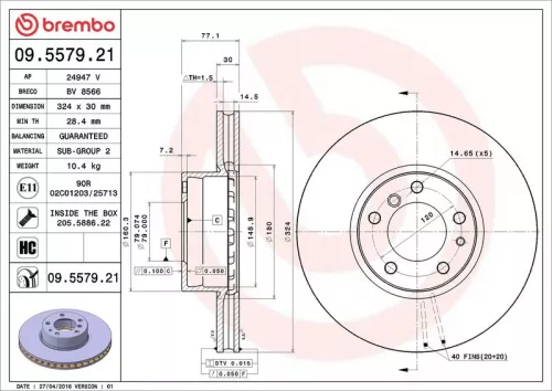 Remschijf BREMBO 09.5579.21)