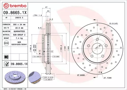 Remschijf BREMBO 09.8665.1X)