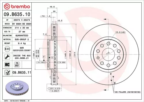 Remschijf BREMBO 09.B635.11)