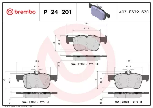 Brake Pad Set, disc brake BREMBO P 24 201)