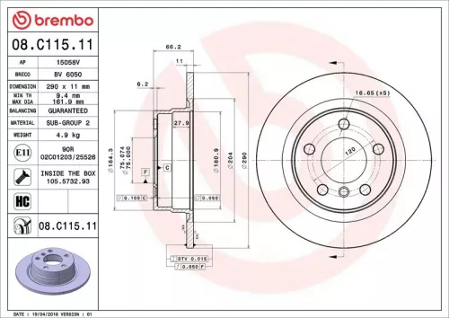 Remschijf BREMBO 08.C115.11)