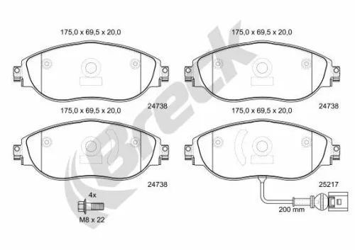 Brake Pad Set, disc brake BRECK 24738 00 551 10)
