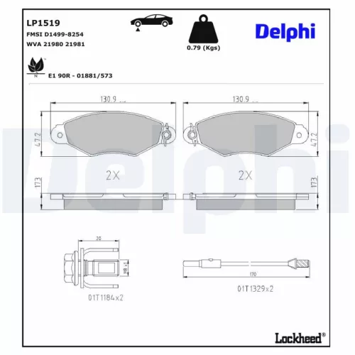 Remblokkenset, schijfrem DELPHI LP1519)