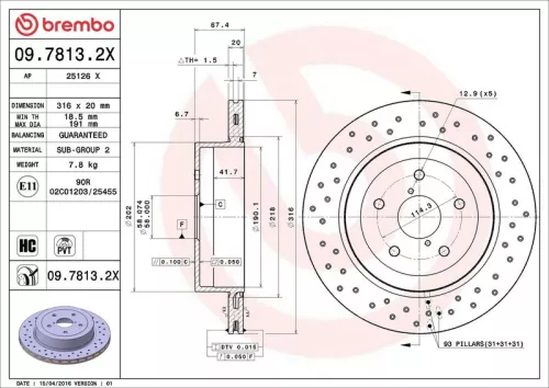 Remschijf BREMBO 09.7813.2X)