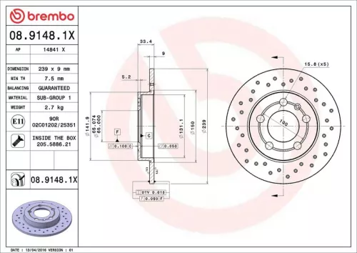 Remschijf BREMBO 08.9148.1X)