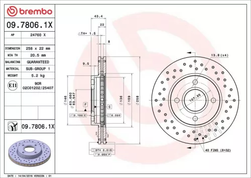 Brake Disc BREMBO 09.7806.1X)