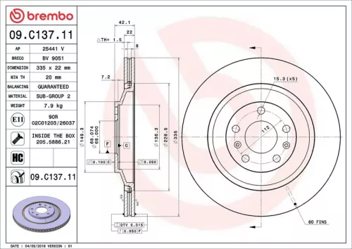 Brake Disc BREMBO 09.C137.11)