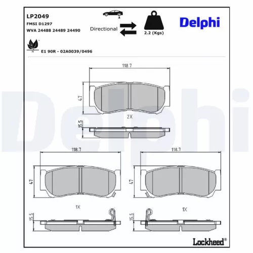 Remblokkenset, schijfrem DELPHI LP2049)