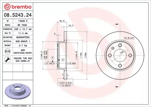 Remschijf BREMBO 08.5243.24)
