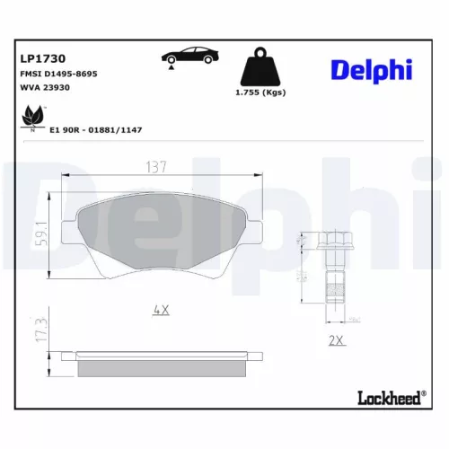 Remblokkenset, schijfrem DELPHI LP1730)