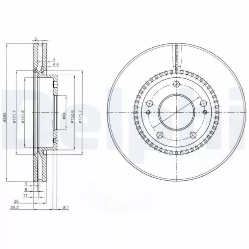 Brake Disc DELPHI BG3861C)