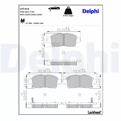 Brake Pad Set, disc brake DELPHI LP1414)