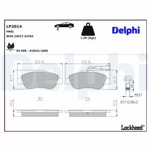 Brake Pad Set, disc brake DELPHI LP2014)
