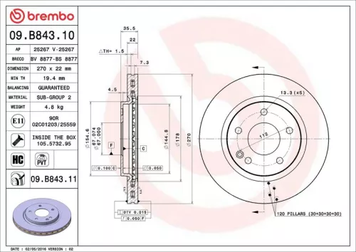 Remschijf BREMBO 09.B843.11)