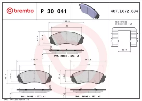 Remblokkenset, schijfrem BREMBO P 30 041)