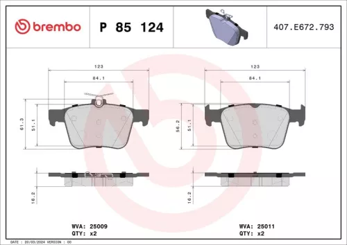 Brake Pad Set, disc brake BREMBO P 85 124X)