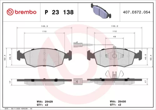 Brake Pad Set, disc brake BREMBO P 23 138)
