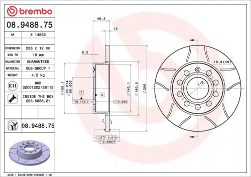 Brake Disc BREMBO 08.9488.75)