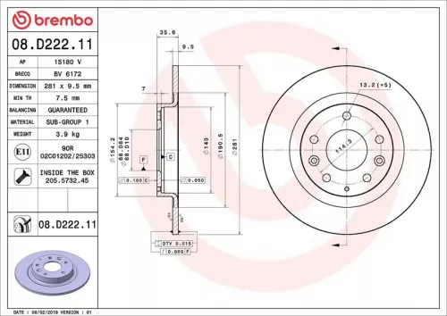 Remschijf BREMBO 08.D222.11)