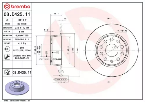 Brake Disc BREMBO 08.D425.11)