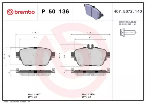 Remblokkenset, schijfrem BREMBO P 50 136)