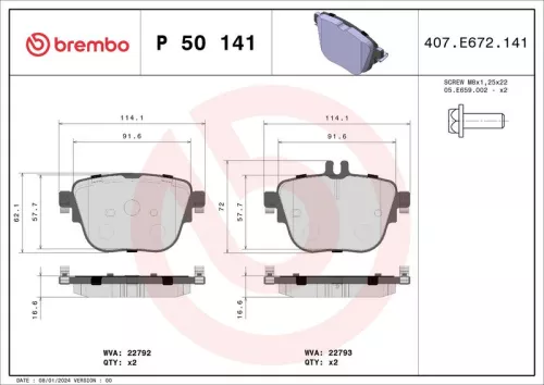 Remblokkenset, schijfrem BREMBO P 50 141)