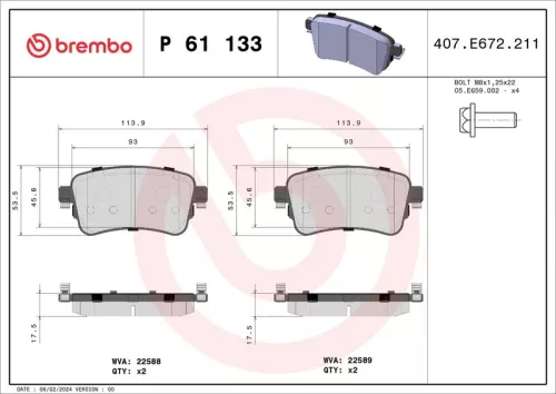 Remblokkenset, schijfrem BREMBO P 61 133)