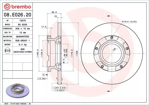 Remschijf BREMBO 08.E026.20)
