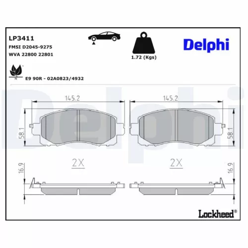 Remblokkenset, schijfrem DELPHI LP3411)