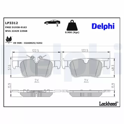 Remblokkenset, schijfrem DELPHI LP3312)