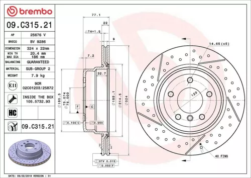 Remschijf BREMBO 09.C315.21)